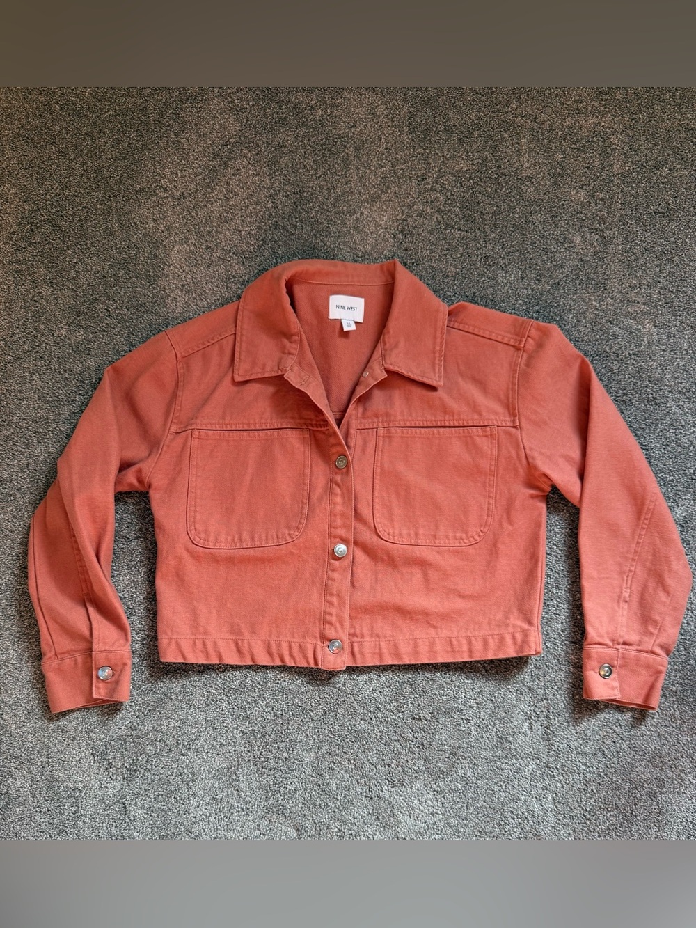 Nine West Cropped Denim Trucker Jacket - Burnt Orange / Coral - Size Medium